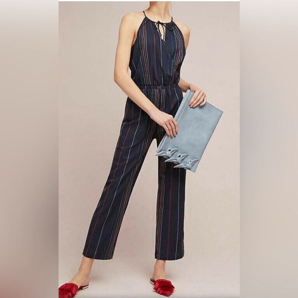 Anthropologie Dolan Striped Jumpsuit Navy size medium NWOT - Picture 3 of 5